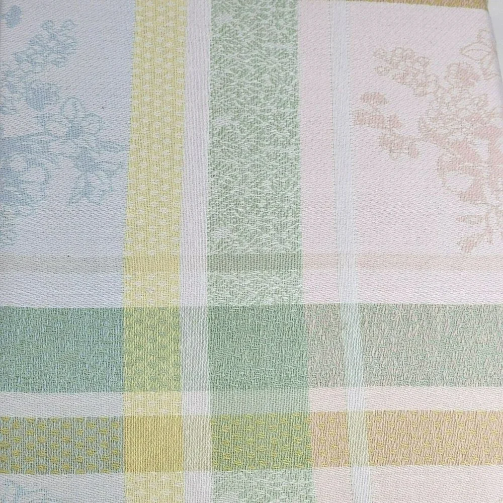 Martha Stewart Jacquard  Flowers and Plaids Pastel Color Tablecloth 60x84 Oblong